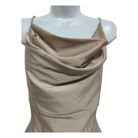 Glare Womens Size M Cowl Neck Beige Midi Slip Dress Bodycon Backless Formal - Picture 7 of 12